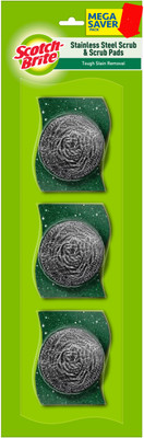 Scotch-Brite Stainless Steel Scrubber With Silver Sparks Scrub Pad(Regular, Pack of 3)