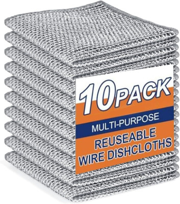 Hutsy Wire Dish Cloth Cleaning Cloth Scrubber for Utensils,Non Scratch Dish Wash Cloth Scrub Pad(Regular, Pack of 10)