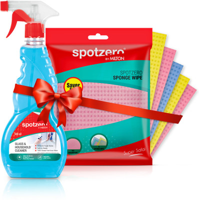 Spotzero by Milton Sponge Wipe Set of 5 Multicolour & Glass Cleaner, 500ml Sponge Wipe(Regular, Pack of 5)