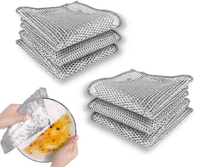 Etszaz Multipurpose Non Scratch Wire Dish Wash Cloth Scrubber for Kitchen Stainless Steel Scrub(Medium, Pack of 6)