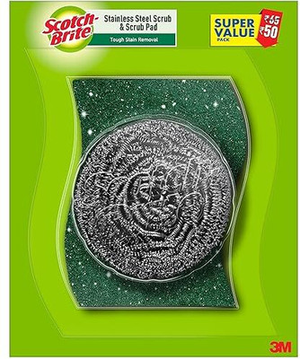 Scotch-Brite Scrub Pad and Steel Scrub Pad Combo Stainless Steel Scrub(Medium)