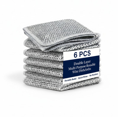 Lenwore Double-Layer Non-Scratch Wire Dish Wash Cloth | Durable Steel Mesh Scrubber Stainless Steel Scrub(Large, Pack of 6)
