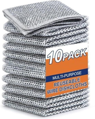 Das Non-Scratch Wire Dishcloth Multipurpose Wire Dishwashing Rags for Wet and Dry Stainless Steel Scrub(Regular, Pack of 10)