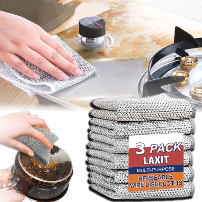 LAXIT Kitchen Dish Wash Scrubber Utensils Wire Dishwashing Steel Scrub cloth Rags Pad Stainless Steel Scrub(Medium, Pack of 3)