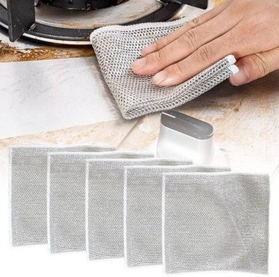 JERITO Double-Sided Multipurpose Microfiber Cloths, Non-Scratch Wire Dishcloth Stainless Steel Scrub(Regular, Pack of 5)