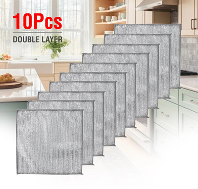 GESOMMORE Double Layer Scrub Pad for Kitchen Utensil Cleaning, Non-Scratch Wire Dish Wash Stainless Steel Scrub(Regular, Pack of 10)