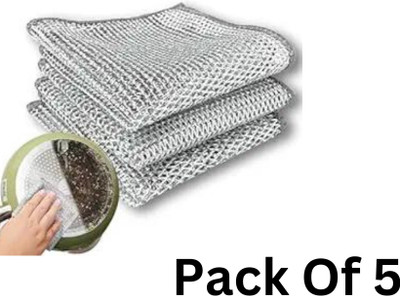 bazler Multiuse Dishwashing for Wet and Dry Stainless Steel Cloth Non-Scratch Design C Scrub Pad(Regular, Pack of 5)