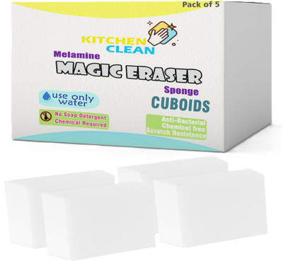 MiBi Kitchen Clean Magic Eraser Cuboid Wall Stain Lime Scale Hard Water Stain Remover Scrub Sponge(Small, Pack of 5)