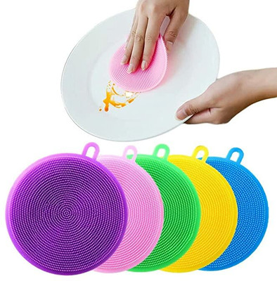 PREMEY Silicon Dishwashing Scrubber(Pack Of 2) Scrub Pad(Regular, Pack of 2)