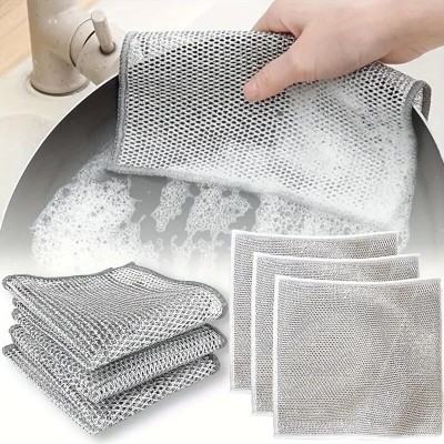 FLUDDER Multipurpose NoScratch Wire Dishwashing Rags for Wet & Dry Stainless Steel Scrub Scrub Pad(Medium, Pack of 4)