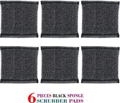 Wasinat Dishes and Shrines Shop 6 Pc Black Sponge Scrubber Pads Scrub Sponge, Stainless Steel Scrub(Regular, Pack of 6)