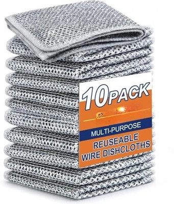 Mvikk Wire Dish Cloth Cleaning Cloth Scrubber for Utensils,Non Scratch Dish Wash Cloth Scrub Pad(Regular, Pack of 10)