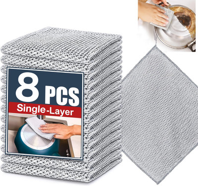 HurryShoppy Wire Dishwashing Non Scratch Dish Wash Cloth Washer Scrubber Scrub for Kitchen Scrub Pad(Regular, Pack of 8)