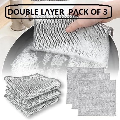 NTZ Double Layer Non-Scratch Wire Dishwashing cloth ,Multipurpose Cleaning Scrubber Scrub Pad, Stainless Steel Scrub(Medium, Pack of 3)