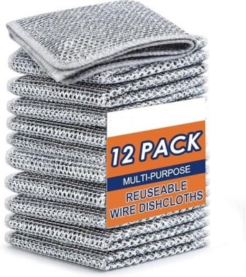 Purple Dust Non-Scratch Wire Dishcloth Multipurpose Wire Dishwashing Rags for Wet and Dry Stainless Steel Scrub(Medium, Pack of 12)