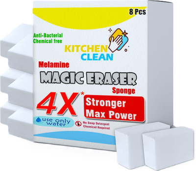 Kitchen clean 4X Stronger Stain Remover Magic Eraser Sponge Multipurpose cleaning Scrub Sponge(Regular, Pack of 8)