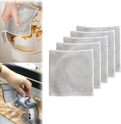 Reevasales Dish wash Cleaning Cloth for Kitchen Non-scratch Wire Dishwashing Rags(5-PACK) Scrub Pad(Medium, Pack of 5)