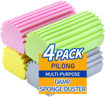 PILONG Pack of 4 Damp Clean Duster Sponge, Cleaning Sponge, Reusable Scrub Pad, Scrub Sponge(Regular, Pack of 4)