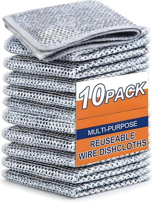 Ardo Non Scratch Dish Wash Cloth for Kitchen Reusable Wire Dish Cloth Multipurpose Stainless Steel Scrub(Regular, Pack of 10)