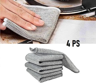 ZUDORA Multifunctional Non-Scratch Wire Dishcloth Dishwashing Rags for Dishes Sinks Scrub Pad, Stainless Steel Scrub(Medium, Pack of 4)
