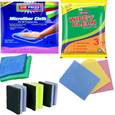 Sir Prize Cotton Kitchan Cleaning Cloth Duster& Sponge Wipe Sheets Sponge Wipe(Regular, Pack of 3)