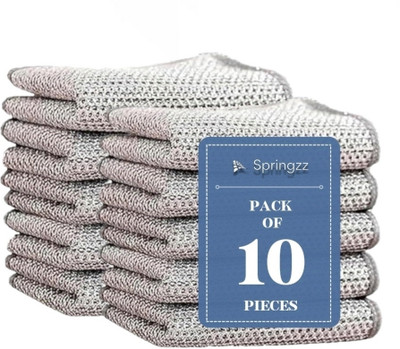 Springzz Premium Reusable Non-Scratch Dish Wash Scrubber Cloth - Multi-Purpose Scrub Pad Stainless Steel Scrub(Large, Pack of 10)