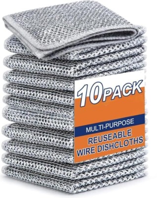 TOPPA 10-Piece Premium Microfiber Cleaning Cloth Set Dishwashing Rags for Wet and Dry Stainless Steel Scrub, Scrub Pad(Medium, Pack of 10)