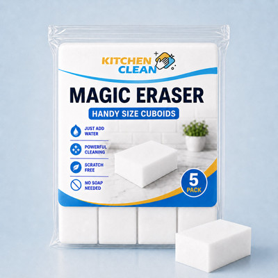 KITCHEN CLEAN Magic Eraser Cuboid Wall Stain Lime Scale Hard Water Stain Remover Scrub Sponge(Small, Pack of 5)