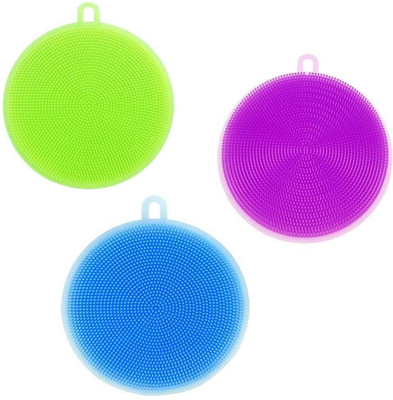 NSUSU High quantity Silicone Multi Function Dish Washing Brush Sponge Scrubber B Scrub Pad(Regular, Pack of 3)