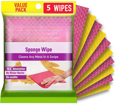StreeYug Sponge Wipe Resusable Kitchen Cleaning Multi-Color & Biodegradable Sponge Wipe(Large, Pack of 5)