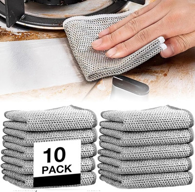 PalD Non-Scratch Wire Dish cloth Multipurpose Wire Dishwashing Rags forCleaning Cloth Stainless Steel Scrub(Regular, Pack of 10)