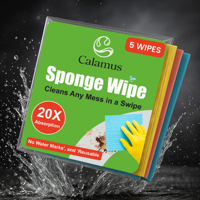 Calamus Sponge Wipe| 20X Super Absorbent Kitchen Sponge Wipe| Reusable Kitchen Scrub Pad Sponge Wipe, Scrub Pad, Scrub Sponge(Large, Pack of 5)