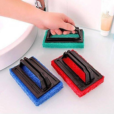 JKB TRADERS Tile Cleaning Multipurpose Scrubber Brush With Handle Plastic 3PCS Scrub Pad(Medium, Pack of 3)