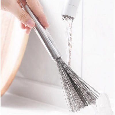 Masox Store Handle Pot Brush Flexible Bristles Hanging Hole Steel Cookware Scrubber Brush K3 Plastic Wet and Dry Brush(Silver)