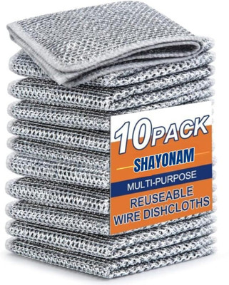 Balaji Guru Reusable Non-Scratch Dishwashing Cloth Single-Layer Mesh Wire Cleaning Rags (10) Stainless Steel Scrub(Regular, Pack of 10)