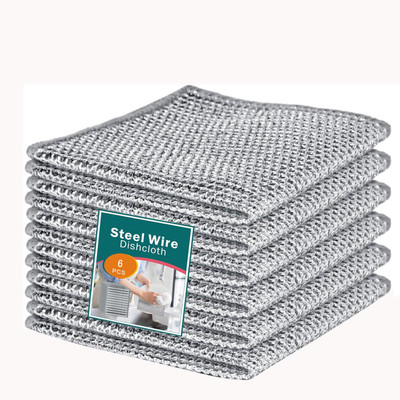 GJSHOP Multipurpose Wire Dishwashing Rags for Wet and Dry Stainless Steel Scrubber Stainless Steel Scrub(Regular, Pack of 6)