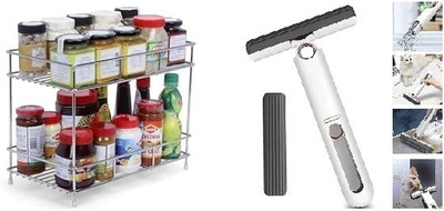 riprap 2 Layer Big Kitchen Rack & Portable Kitchen, Floor & Window Cleaning Mop With Sponge Wipe(Large, Pack of 2)