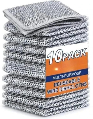 XEAMUSY Steel Wire Dishwashing Rags for Wet and Dry Stainless Steel Scrubber Non-Scratch Scrub Pad(Medium, Pack of 10)