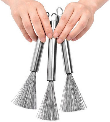 Masox Store Handle Pot Brush Flexible Bristles Hanging Hole Steel Cookware Scrubber Brush K9 Stainless Steel Scrub(Medium, Pack of 3)