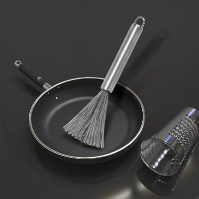 Masox Store Handle Pot Brush Flexible Bristles Hanging Hole Steel Cookware Scrubber Brush K2 Plastic Wet and Dry Brush(Silver)