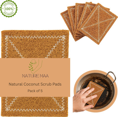 Nature Maa Coconut Scrubber Utensils Dishwashing Coir Pad Kitchen Home Cleaning Natural Scrub Pad, Scrub Sponge(Regular, Pack of 5)