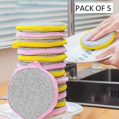 Purple Dust 2 in 1 Double Side Dishwashing Scrubber Non-Scratch Suitable Scrub Pad(Medium, Pack of 5)