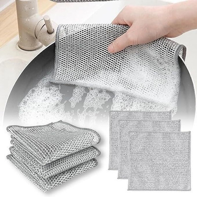 KITCHENCUBE Wire Dishwashing cloth,Cleaning Scrubber Scrub Pad for Kitchen Washer Steel Rag Stainless Steel Scrub(Medium, Pack of 3)