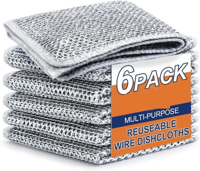 Zenva Non-Scratch Dish Wash Cloth, Steel Wire Dish Cloth Scrub Pad(Regular, Pack of 6)