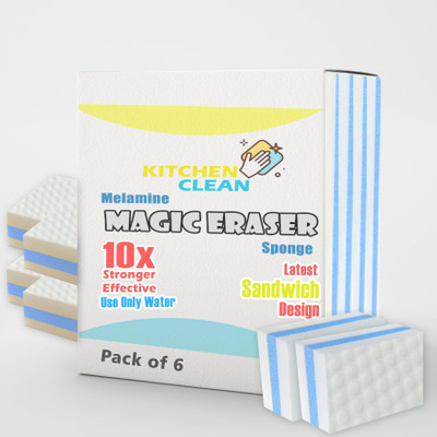 Kitchen clean Premium Magic Eraser Sponge Sandwich Design for Multi Purpose Kitchen Cleaning Scrub Sponge(Regular, Pack of 6)
