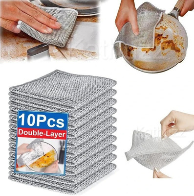 Corozil Non Scratch Dish Wash Cloth for Kitchen Washing Cleaning Cloths Scrubber Scrub Pad, Sponge Wipe, Stainless Steel Scrub(Regular, Pack of 10)