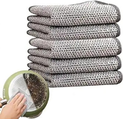 NTZ SINGAL Layer Non-Scratch Wire Dishwashing cloth Kitchen Washer Cleaning Scrub Pad, Sponge Wipe, Stainless Steel Scrub, Scrub Sponge(Regular, Pack of 5)