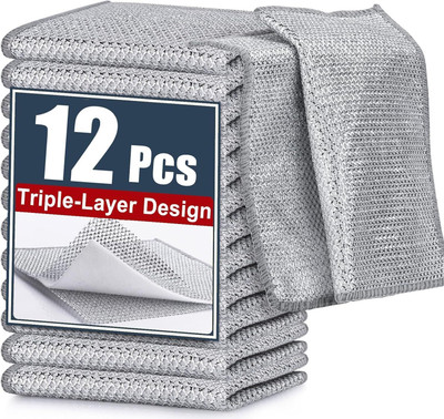Mohprit Non Scratch Dish wash Cloths for Kitchen Reusable Mesh Wire Dishwash Cloth Stainless Steel Scrub(Regular, Pack of 12)
