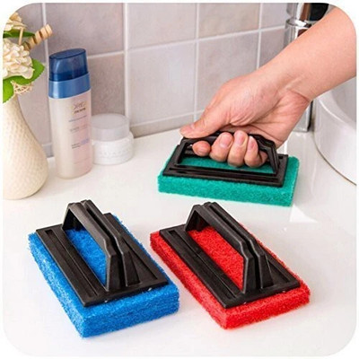 shriagrawal Multipurpose Cleaning Scrubber Brush With Handle (Set of 3)/ Scrub Pad(Regular, Pack of 3)