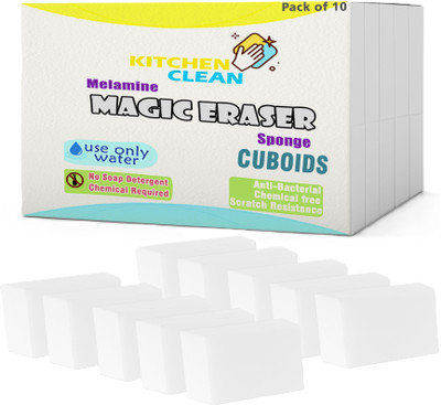 MiBi Kitchen Clean Magic Eraser Cuboids Multipurpose Nano-tech Magic Sponge Cuboids Scrub Sponge(Small, Pack of 10)